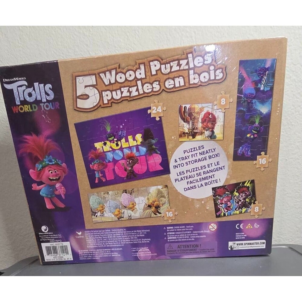 Trolls World Tour 5 Wood Puzzles by DreamWorks / Cardinal  ~ Cellophane Sealed